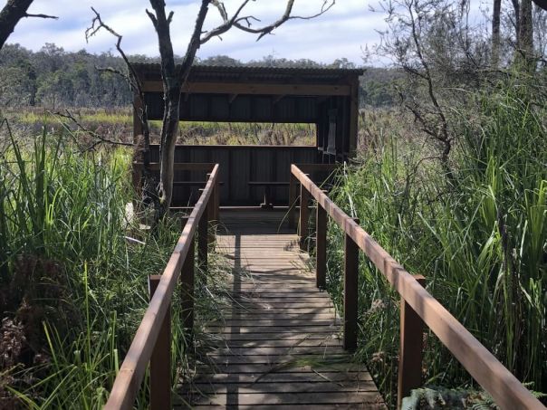 Wooden boardwalk and hut along Annya Walk