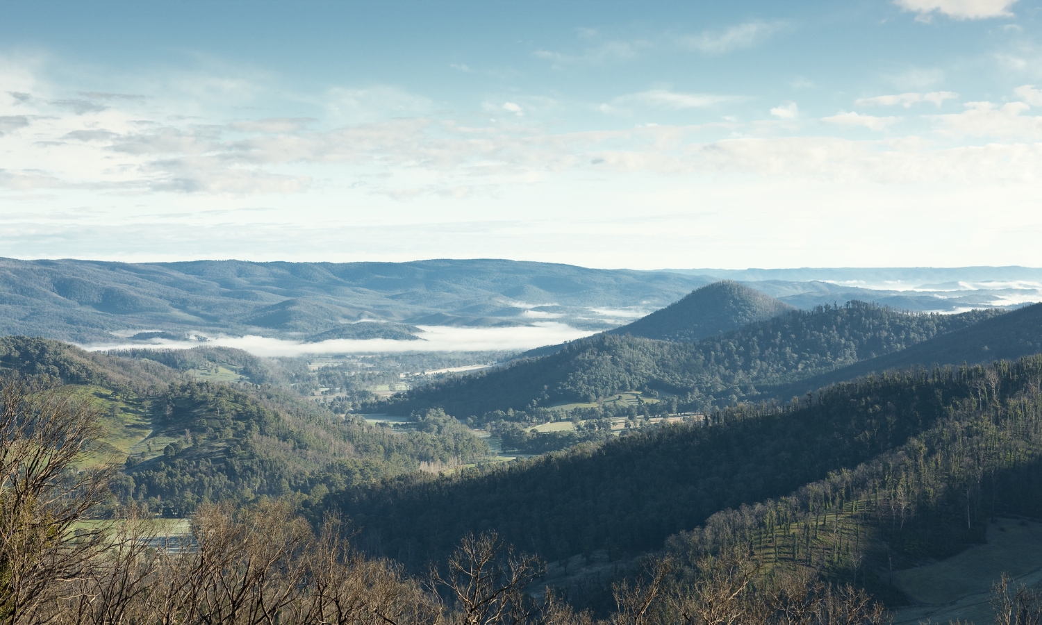 A view of sweeping valleys and distant hills